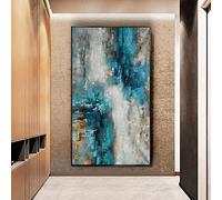 ZMFBHFBH Canvas decor for home living room mural abstract oil painting gray white green texture canvas painting modern wall 30x60cm(12x24in) WithFrame