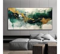 ZMFBHFBH Canvas Print Marble Wall Art Picture For Living Room Green White and Gold Abstract Oil Painting Modern Art Poster Decoration 60x120cm/(24x47inch) with-Black-Frame