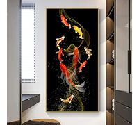 ZMFBHFBH Golden Koi Fish Feng Shui Carp Pictures Canvas Painting Framed Wall Art For Living Room Modern Gallery Interior Home Decor 60x123cm(23.6x48.4in) With Frame