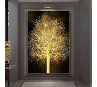 ZMFBHFBH Golden Tree Luxury Art Canvas Print Painting Abstract Plant Poster Nordic Wall Art Picture for Living Room Home Decor 85x125cm(33x49in) With Frame