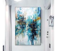 ZMFBHFBH large wall art abstract large blue oil painting modern mural living room decoration painting 70x90cm(28x35in) With Frame