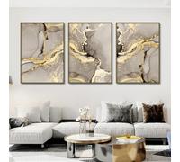 ZMFBHFBH Luxury Canvas Painting Marble Beige Gold Abstract Wall Art Posters Prints Pictures Modern Living Room Home Decoration 30x40cm(12x16inch) x3 with-Black-Frame