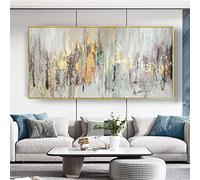ZMFBHFBH Modern Abstract Large Wall Art Oil Painting Golden Line Canvas Picture Wall Art For Home Sofa Background Room Decor 75x150cm(30x59in) With Frame