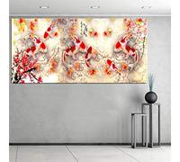ZMFBHFBH Print Chinese Abstract Nine Koi Fish Lotus Oil Painting on Canvas Poster Feng Shui Framed Wall Art Picture For Room Decor 50x90cm(20x35in) With Frame