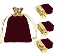 zmgmsmh 2.8x3.6 Inch Wine Red 30 pcs Drawstring Velvet Gift Bags with Gold Edge Pouches for Small Gift Jewelry Pouches Wedding Favors Candy Bag Dice Bags (2.8x3.6 Inch wine red)