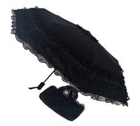 zmgmsmh Foldable Travel Umbrella Compact UV Resistance Princess Lace Parasol Umbrella Sun Umbrella for Women Girls, Automatic-Black, 102 centimeters, Compact