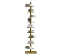 ZMHPLKH Vertical spine bookshelf, 9 Tier Invisible metal bookcase, Adjustable Vertical book tower for Books, free standing Tall Narrow Ladder Book Shelf for Small Space yellow