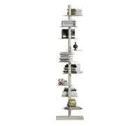 ZMHPLKH Vertical spine bookshelf, 9 Tier Invisible metal bookcase, Adjustable Vertical book tower for Books, free standing Tall Narrow Ladder Book Shelf for Small Space white