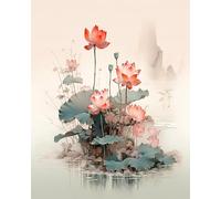 ZMHZMY Adults' Paint-by-Number Kits,Chinese Style Lotus,DIY Acrylic Oil Painting Kit for Hand Art Canvas Gifts Kits,40x50cm,Without Frame