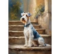 ZMHZMY Digital Painting by Numbers Wire Fox Terrier on Stone Steps Paint by Numbers for Adult Wall Art Home Decoration,40x50cm Without Frame