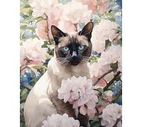 ZMHZMY DIY Filling Oil Canvas Paint by Number Kit Flowers and Siamese Cat with Brushes and Acrylic Pigment DIY Canvas Painting for Adults Beginner,40x50cm No Frame