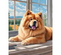 ZMHZMY DIY Paint by Numbers for Adults Chow Chow on Windowsill Digital Painting by Number for Modern Wall Art Gift Home Decor 40x50cm Frameless