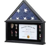 Zmiky American Flag Case - Solid Wood Shadow Box, Fits 5x9.5 Flag, Black Finish - Includes Certificate Holder