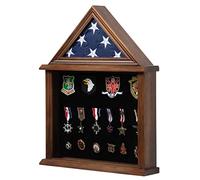 Zmiky Flag Display Case American Flag Solid Wood Display Case Fits a 3 X 5 Flag Folded Military Shadow Box with Felt Lining Holder for Certificate Pins Insignia Medals Walnut