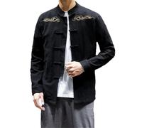 ZMIN Chinese Style Embroidered Long-Sleeved Shirt for Men Business Casual Tang Suit Top Coat black M