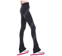 ZMIN Figure Skating Spiral Crystal Pants Ice Skating Practive Leggings Waterproof Warm Lining Trousers for Women Girls,Black,L