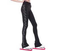 ZMIN Rhinestone Ice Skating Practice Tights Pants Figure Skate Long Trousers Legging with Fleece Lining for Women Girls,Black,XS