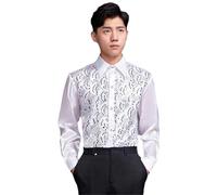 ZMIN Shiny Royal Blue Sequin Satin Mens Dress Shirts Glitter Nightclub Shirt Men Party Stage Prom Chorus Chemise White XL