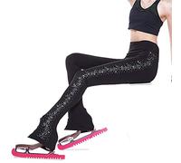 ZMIN Women Girls Figure Ice Skating Pants Trousers with Fleece Lining Crystal Skating Practive Leggings,Black,XXL