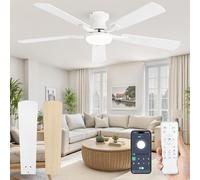 ZMISHIBO Ceiling Fan with Light 52", Quiet, App and Remote Control, Low Profile Design, Dimmable LED Light, 20W, Reversible DC Motor, for Bedroom and Living Room, White/Wood