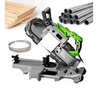 ZMJGLL Industrial Metal Cutting Bandsaw,1100 W Bench Mountable Saw,120x120 mm Max Cut,Variable Speed (0.8-2.4 m/s),For Steel.Wood,LED Light & 6 Blades