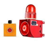 ZMJGLL Industrial Sound&Light Alarm Siren,Alarm Siren W/Button Control Box,25W 120dB Loud Horn Outdoor Security Siren w/LED Strobe Light, Adjust Volume (AC48V)