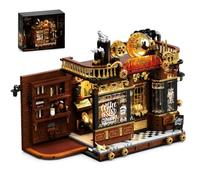 ZMJJKK Steampunk Coffee Shop Set,Compatible with Lego Cafe Model Kit | Warm LED lights, detailed cafe interior and steampunk gears; display decor and gift for coffee lovers, teens and adults 8+