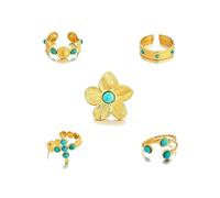 ZMJK Bohemian Turquoise Ring for Women Chunky Gold Flower Statement Rings Vintage Round Turquoises Stackable Knuckle Ring Set for Women Western Jewelry, open, Alloy Steel, No Gemstone