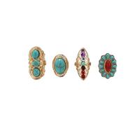 ZMJK Bohemian Turquoise Ring for Women Chunky Gold Flower Statement Rings Vintage Round Turquoises Stackable Knuckle Ring Set for Women Western Jewelry, open, Alloy Steel, No Gemstone