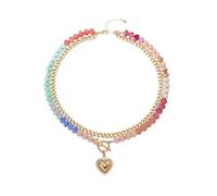 ZMJK Colorful Beaded Chunky Heart Pendant Necklace for Women Boho Rainbow Resin Beads Double Layer Necklaces Fashion Cuban Chain Choker Statement Jewelry, adjustable, Acrylic, No Gemstone