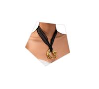 ZMJK Gold Enamel Cheetah Pendant Ribbon Scarf Necklace for Women | Vintage Big Leopard Charm Silk Scarf Choker Adjustable Black Sheer Organza Animal Necklace Bold Statement Jewelry