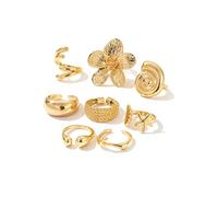 ZMJK Gold Starfish Seashell Beach Ring Set for Women Ocean Theme Stackable Open Ring Boho Enamel Flower Sea Turtle Knuckle Rings Summer Beach Jewelry, Size 5-11, Metal, No Gemstone