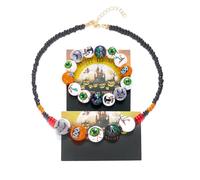 ZMJK Halloween Chunky Beaded Bracelet Necklace Set for Women Gothic Blood Eyeball Choker Necklace Darkness Bat Spider Round Beads Stretchy Bracelets for Halloween Jewelry Witch Accessories, extra