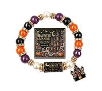 ZMJK Halloween Colourful Beaded Stretch Bracelet for Women | Spooky Charm Bracelet with Bat Ghost Pumpkin Witch Cat Skull Castle Pendant,Limited Edition Halloween Season Jewelry Gift