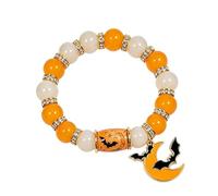 ZMJK Halloween Colourful Beaded Stretch Bracelet for Women | Spooky Charm Bracelet with Bat Ghost Pumpkin Witch Cat Skull Castle Pendant,Limited Edition Halloween Season Jewelry Gift