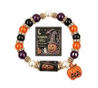 ZMJK Halloween Colourful Beaded Stretch Bracelet for Women | Spooky Charm Bracelet with Bat Ghost Pumpkin Witch Cat Skull Castle Pendant,Limited Edition Halloween Season Jewelry Gift