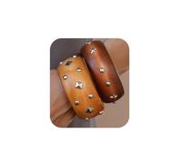 ZMJK Handmade Chunk Wooden Bangle Bracelets for Women Retro Rivet Big Wide Cuff Stackable Bracelet Set Brown Wood Grain Geometry Statement Bracelet Bohemian Wooden Jewelry, L, Wood, no gemstone