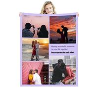 Zmkar Personalised Photo Blanket Throw Customized with Picture Text Birthday Wedding Gift for Adult Baby Kid Mom Dad Family Friend Dog Cat (5 Photos, Throw 47''×63''(120x160cm))