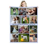 Zmkar Personalised Photo Blanket Throw Customized with Picture Text Birthday Wedding Gift for Adult Baby Kid Mom Dad Family Friend Dog Cat (12 Photos, Queen 59''×86.5''(150x220cm))