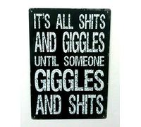 ZMKDLL 12"x8" It's All Shits And Giggles Funny Sign Man Cave Shed Garage Workshop Metal Sign