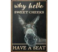 ZMKDLL Funny Toilet Restroom Black Donkey Why Hello Sweet Cheeks Have A Seat Retro Metal Tin Sign Vintage Sign for Home Coffee Wall Decor 8x12 Inch