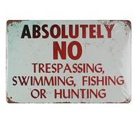 ZMKDLL Metal Tin Sign 12x8 Inch Signs Absolutely No Trespassing Swimming Fishing or Hunting Tin