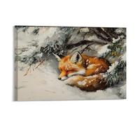 ZMLIS Nowy Fox in Winter Forest - Rustic Wildlife Wall Art, Cozy Winter Decor, Woodland Christmas Scene Canvas Wall Art Print Poster For Home School Office Decor 24x36inch(60x90cm)