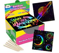 ZMLM Rainbow Scratch Mini Art Notes - 160 Magic Note Pads Cards Sheets for Kids Black Crafts Arts DIY Party Favor Supplies Kit Birthday Game Toy Gifts Box Girls Boys Halloween, Multicolored