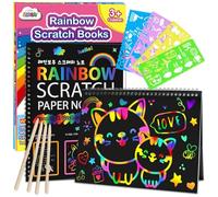 ZMLM Scratch Art for Kids - 2 Pack Large Rainbow Scratch Notebooks, Arts and Crafts for Kids Ages 3-12, Girls Toys Rainbow Scratch Paper, Craft Kits for Kids, Birthday Presents for Girls Boys(Pink)