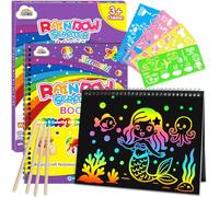 ZMLM Scratch Art for Kids, 2 Pack Large Rainbow Scratch Notebooks(Mermaid)