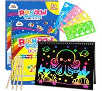 ZMLM Scratch Art for Kids, 2 Pack Large Rainbow Scratch Notebooks(Ocean)