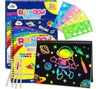 ZMLM Scratch Art for Kids, 2 Pack Large Rainbow Scratch Notebooks(Planet) | Arts and Crafts for Kids Ages 3-12, Girls Toys Rainbow Scratch Paper, Gifts for Kids, Birthday Presents for Girls Boys