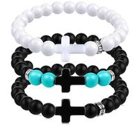 ZMLTLMG 3Pcs Silicone Cross Bracelet, 3 Color Sports Fashion Bracelet, Comfort Rubber Cross Beaded Silicone Bracelet Set, Faith Religious Christian Catholic Jewelry Gifts, 5 IN, plastic