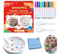 ZMMCHCG 12-Color Magical Floating Pens with 2 Spoons and Towel, Magic Floating Drawing Pens for Kids, Water Art Marker Bundle for Transfer Tattoos, Kiddies Create Craft Kit for Girls & Boys Ages 4-12